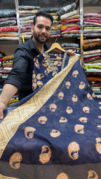 Pure Cotton Blue Printed Plazo Suit