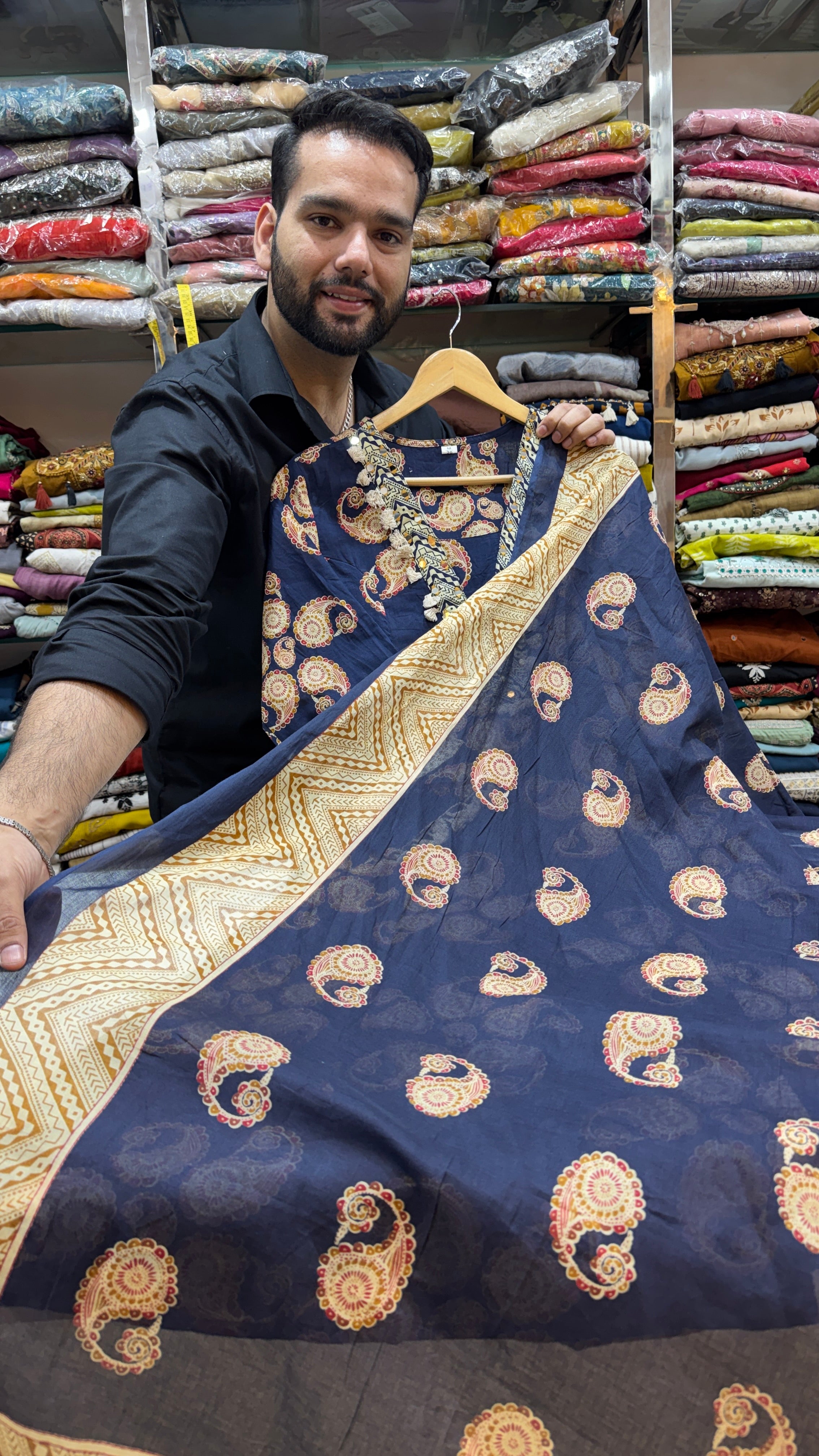 Pure Cotton Blue Printed Plazo Suit