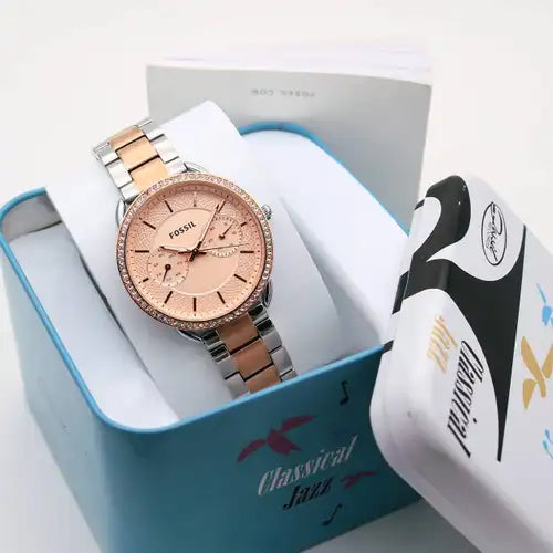 Fossil Silver Rose Gold Watch ( First Copy )