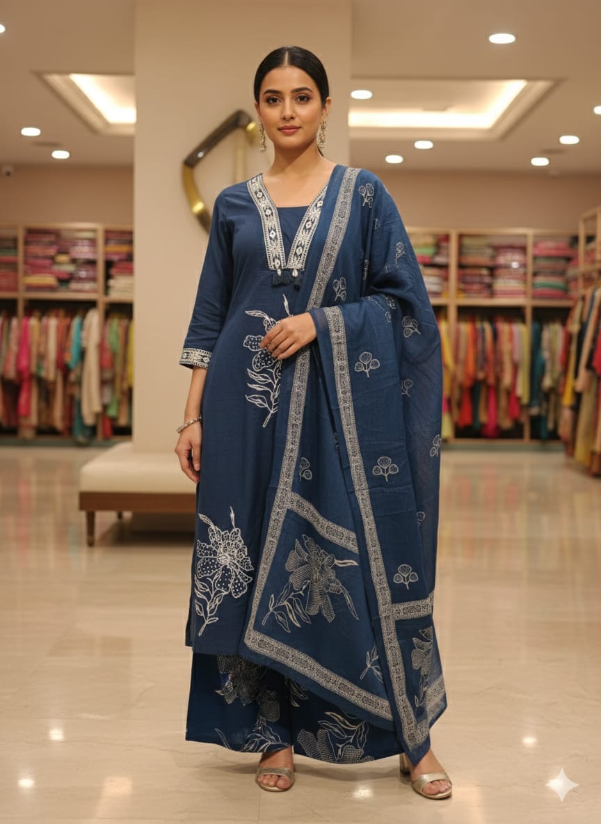 Pure Cotton Embroidered Plazo Suit