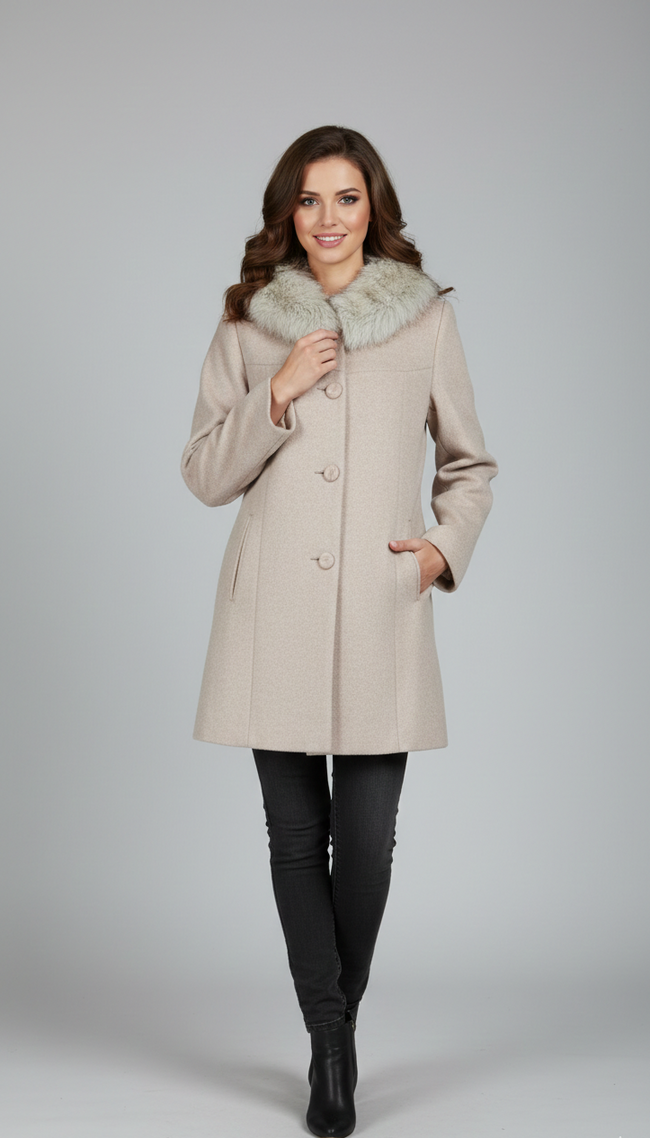 Light Peach Collar Furr Blazer Hover Image