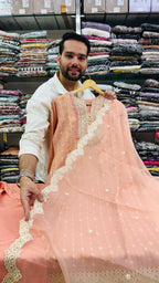 Peach Shimar Organza Plazo Suit