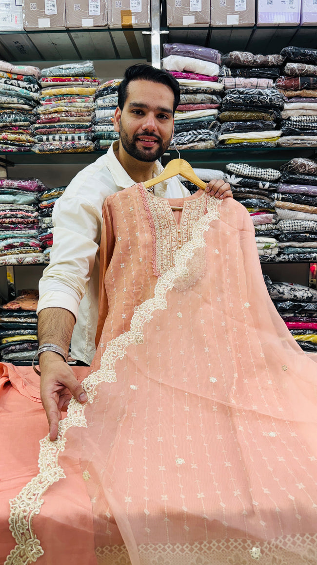 Peach Shimar Organza Plazo Suit Main Image