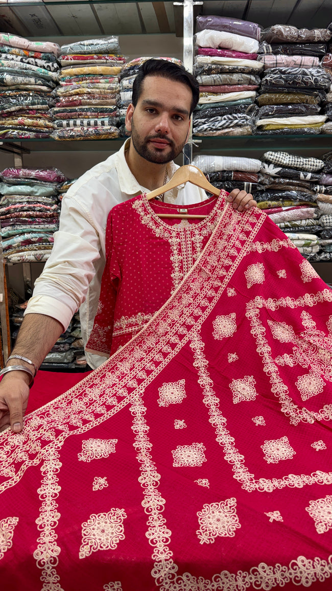 Pure Cotton Embroidered Rani Frok Suit Main Image