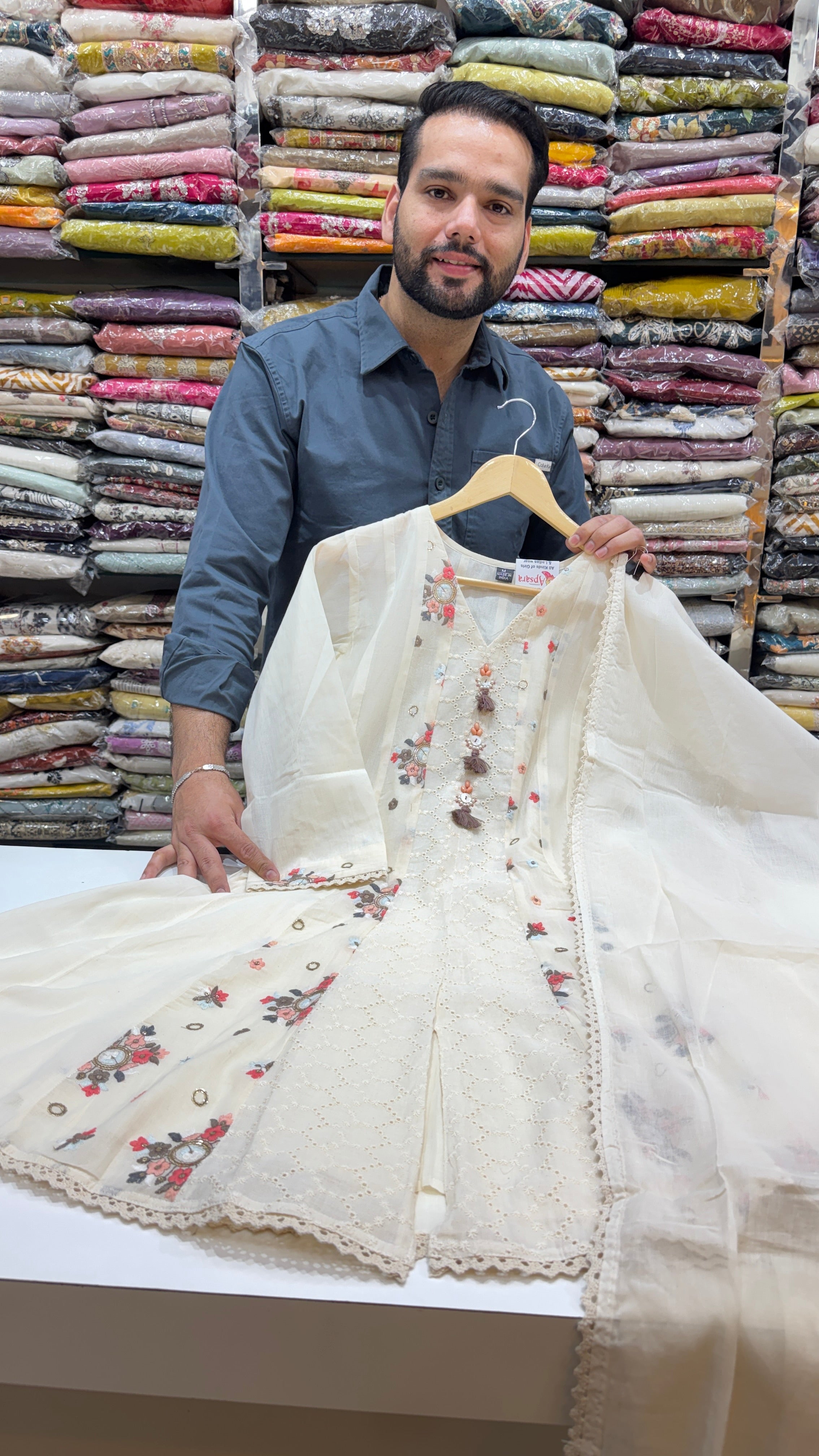 A-Line Short Kurti Suit Off White
