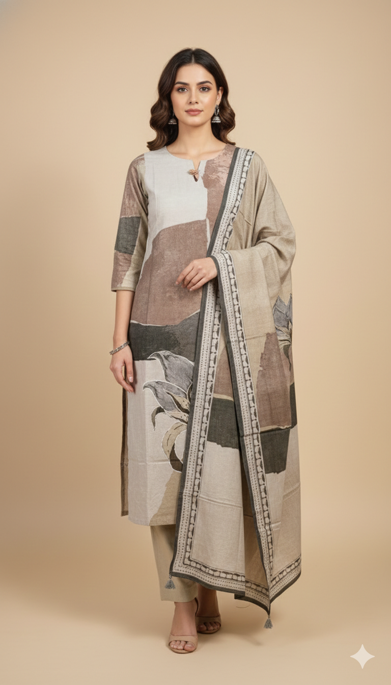 Digital Print Mull Chanderi Plazo Suit