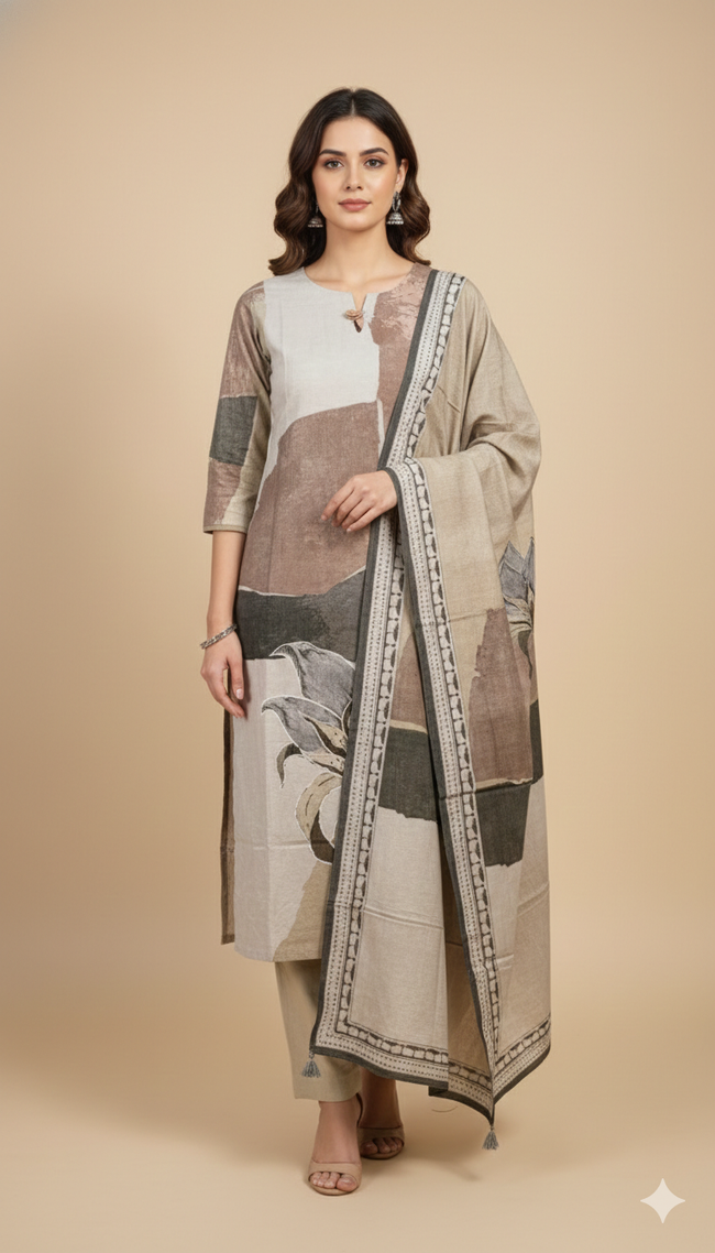 Digital Print Mull Chanderi Plazo Suit Hover Image