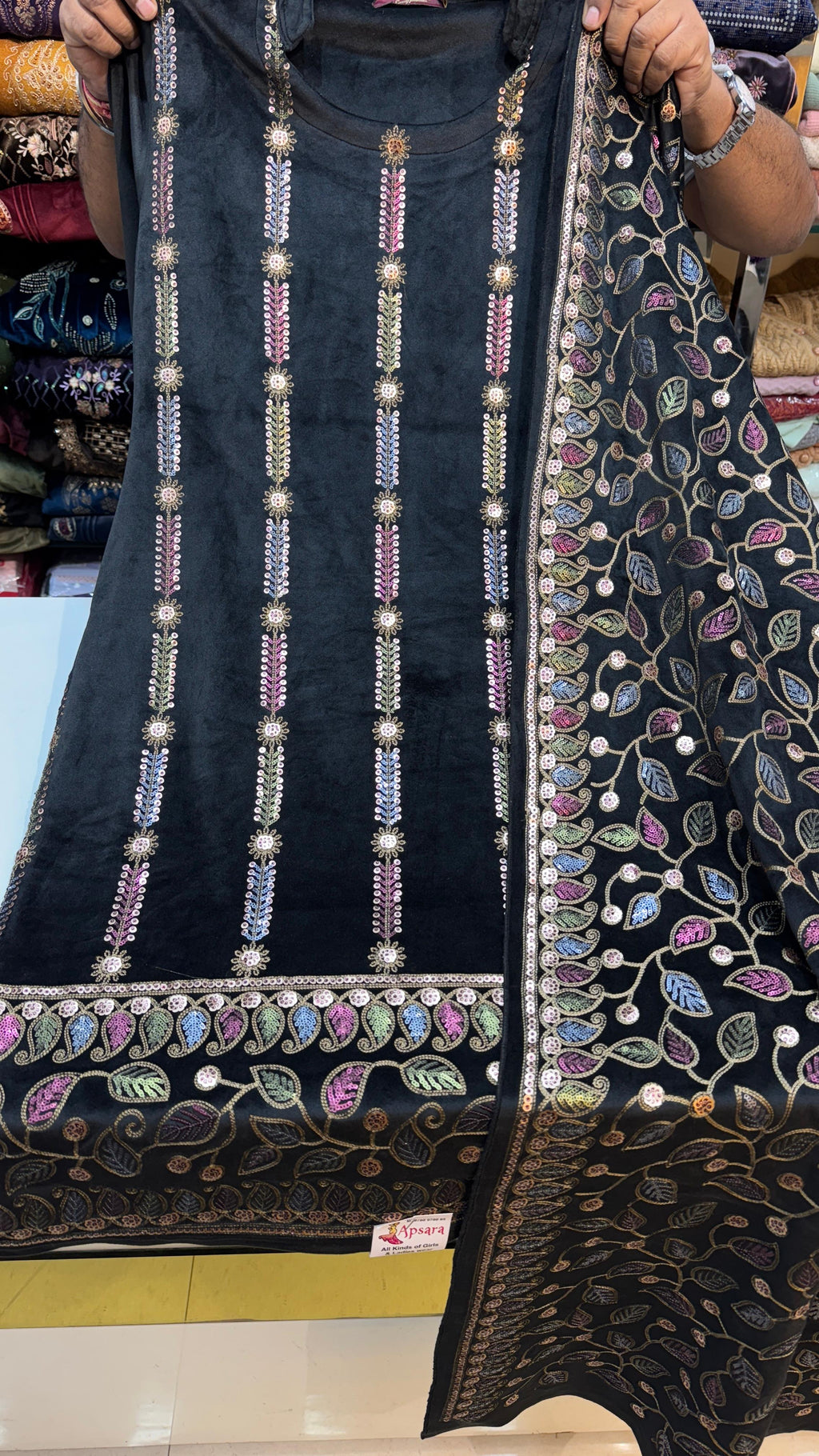 Black Valvet Suit with Heavy Stole