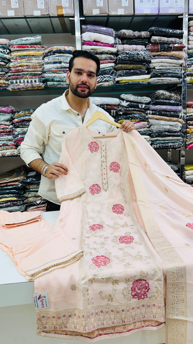 Maslin jacquard Work Plazo Suit Hover Image