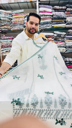 Mull Chanderi Off White Plazo Suit