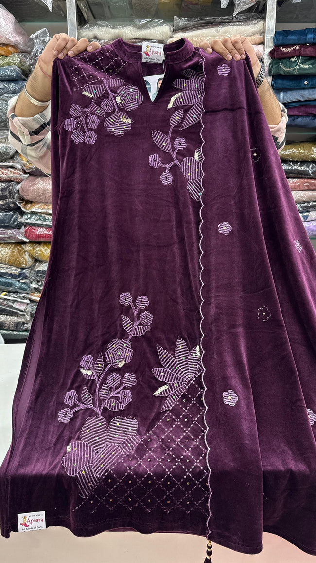 AP 2611 Valvet Plazo Suit with Full Length Stole Hover Image