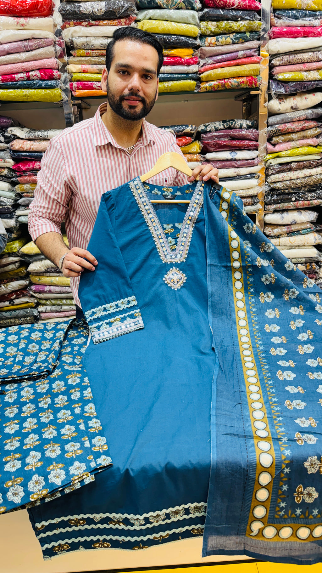 Teal Blue Printed Kurti Set with Dupatta (3-Piece Set)