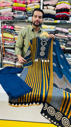 Pure Crepe Straight Plazo Suit(Navy/Mustard)