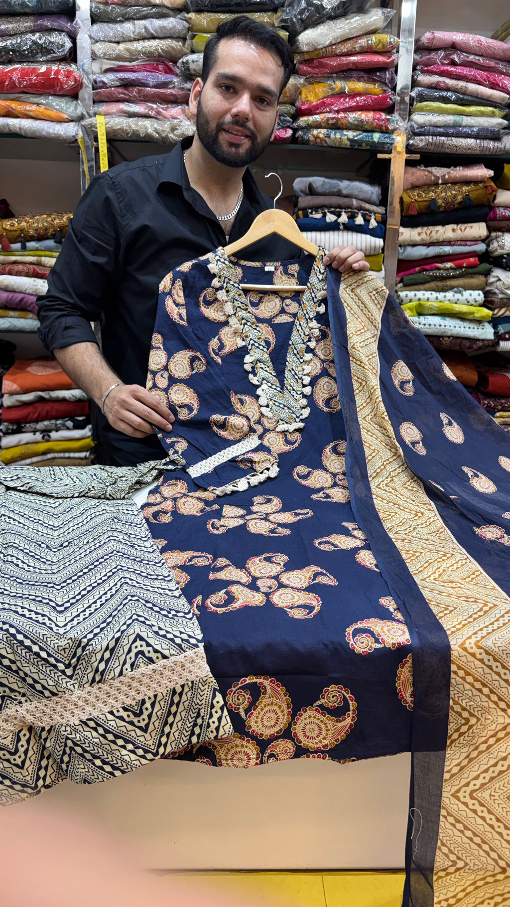 Pure Cotton Blue Printed Plazo Suit