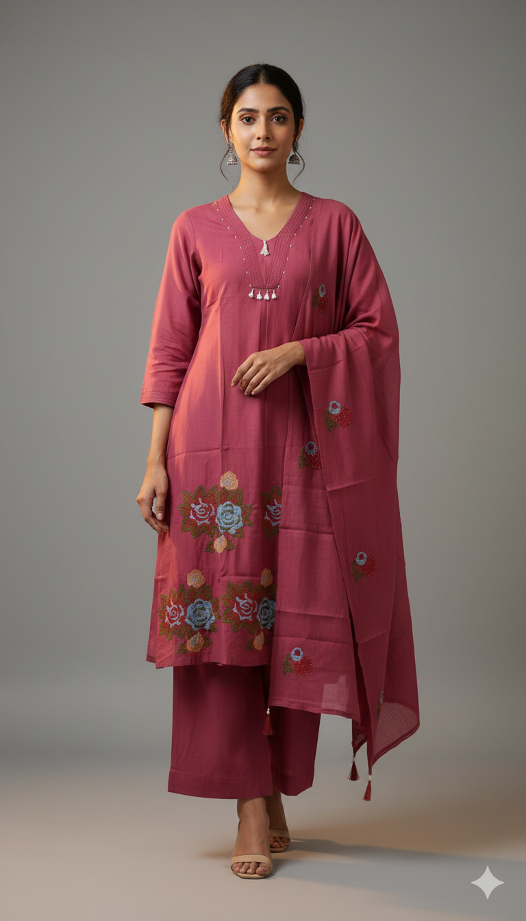 Cinnamon Pink Frok Suit with Thread Work