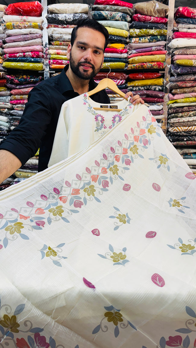 Pure Mull Cotton Off White Plazo Suit Main Image