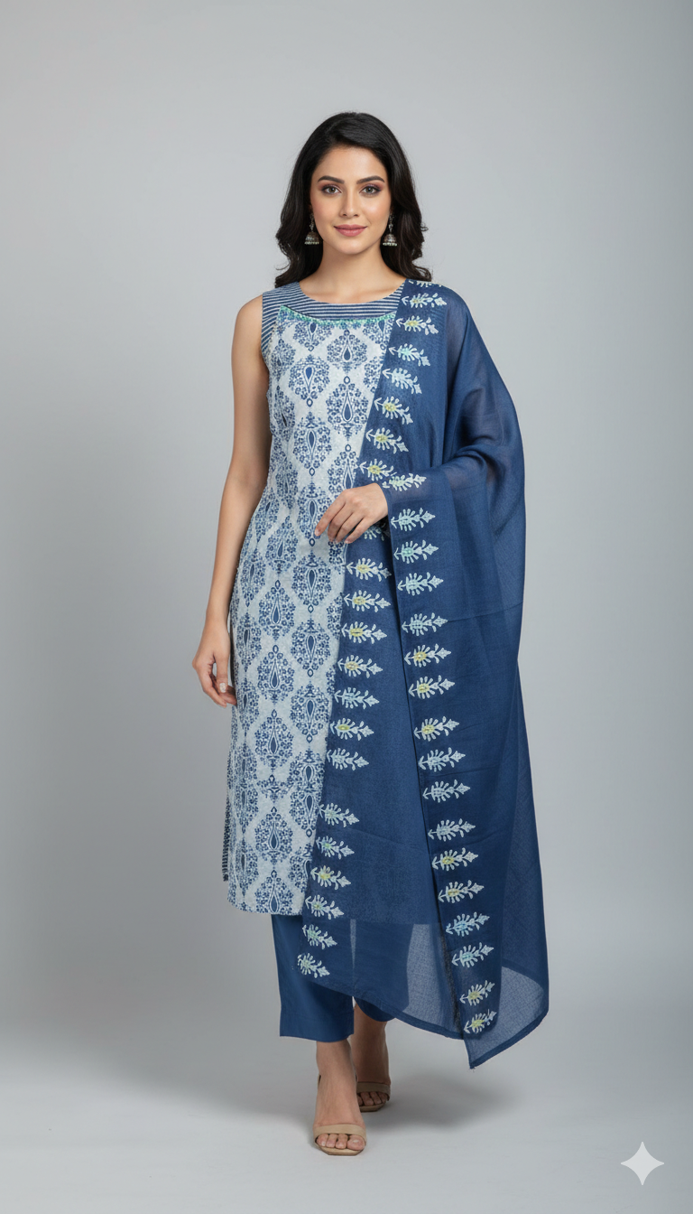 M-2651 Blue Cotton Plazo Suit