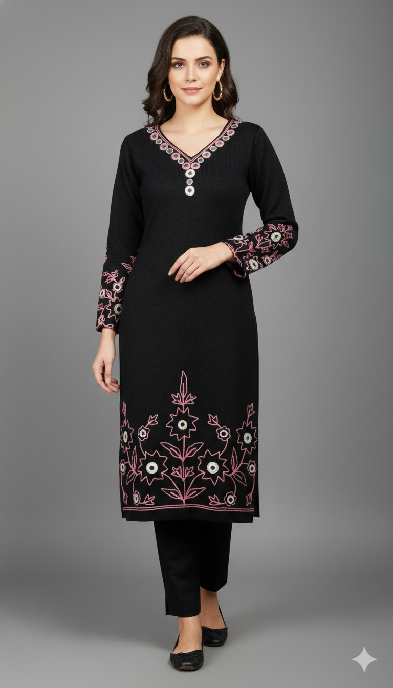 Imported Knitted Black Woolen Plazo Suit