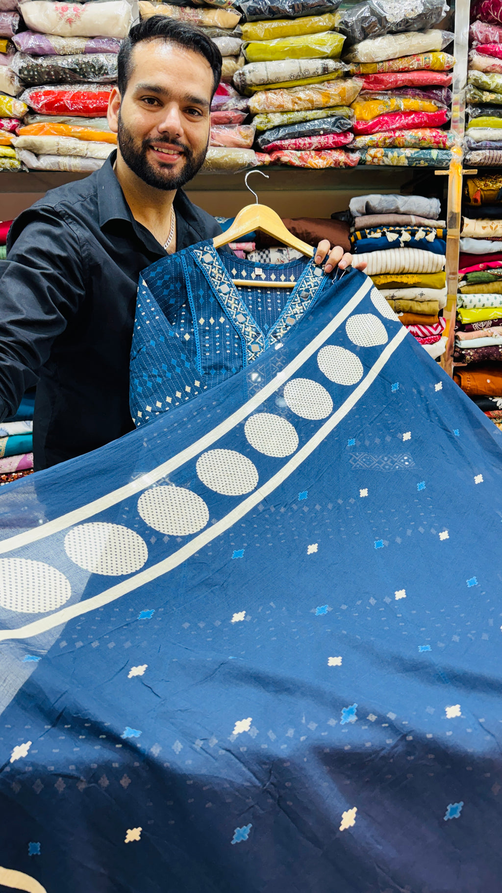Pure Cotton Blue Mirror Work Suit