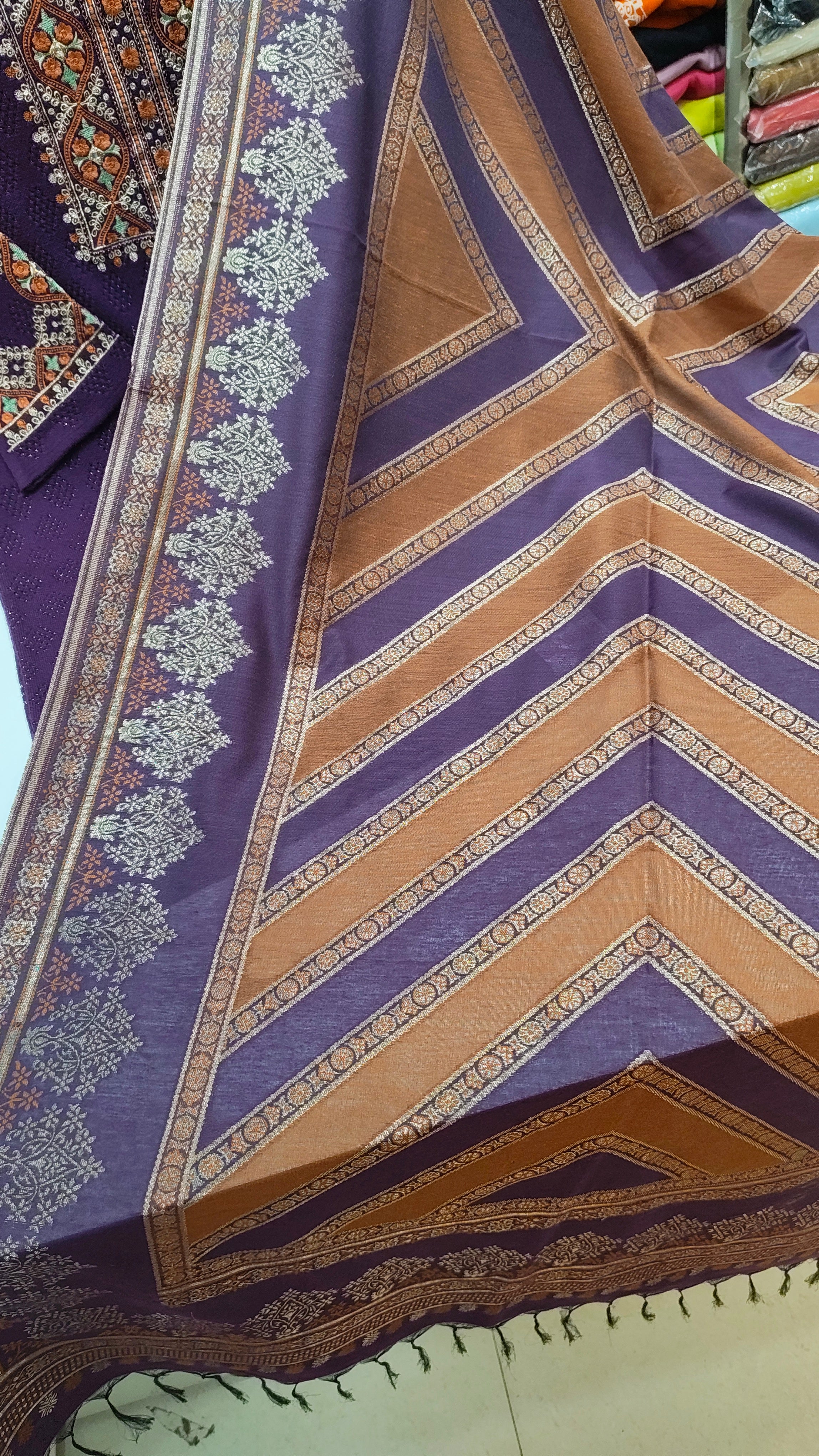 Woolen Pant Suit with Full lengh Banarasi Dupatta along with Beautiful Thread work