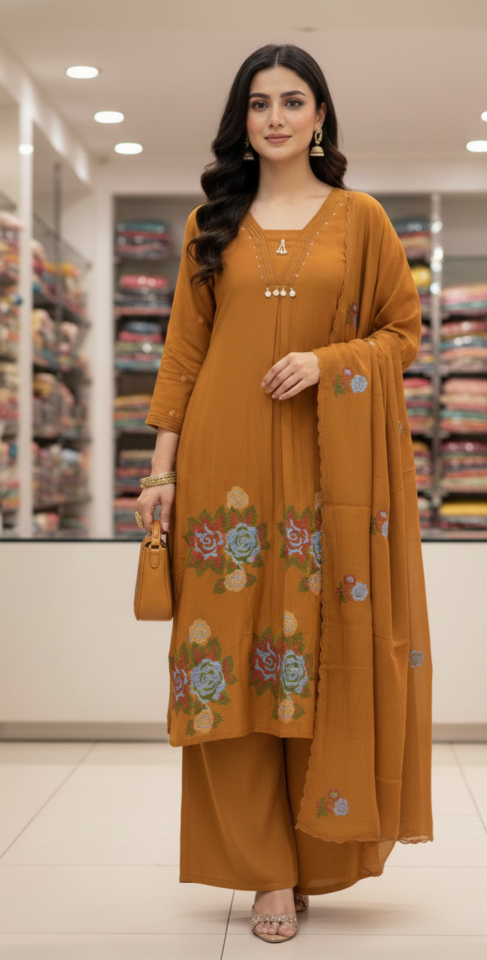 Burnt Orange Frok Suit with Thread Work