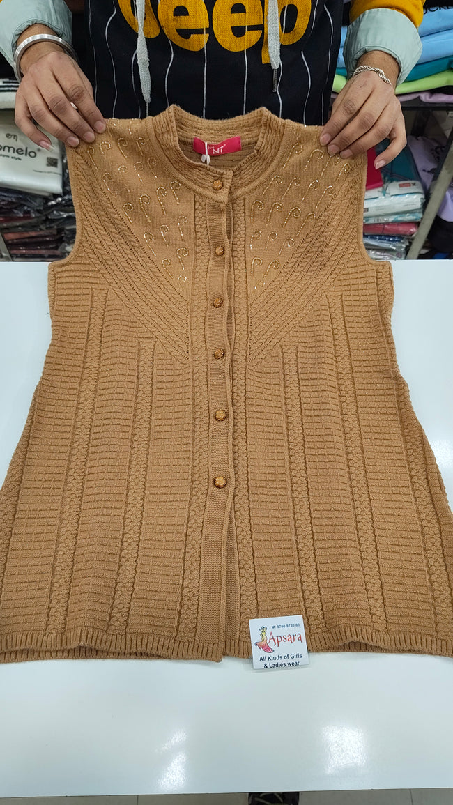 Self Design Sleevless Knitted Cardigan Hover Image