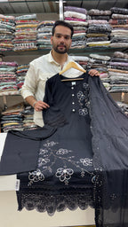 Z Black Stretchable Plazo Suit with Hand Work