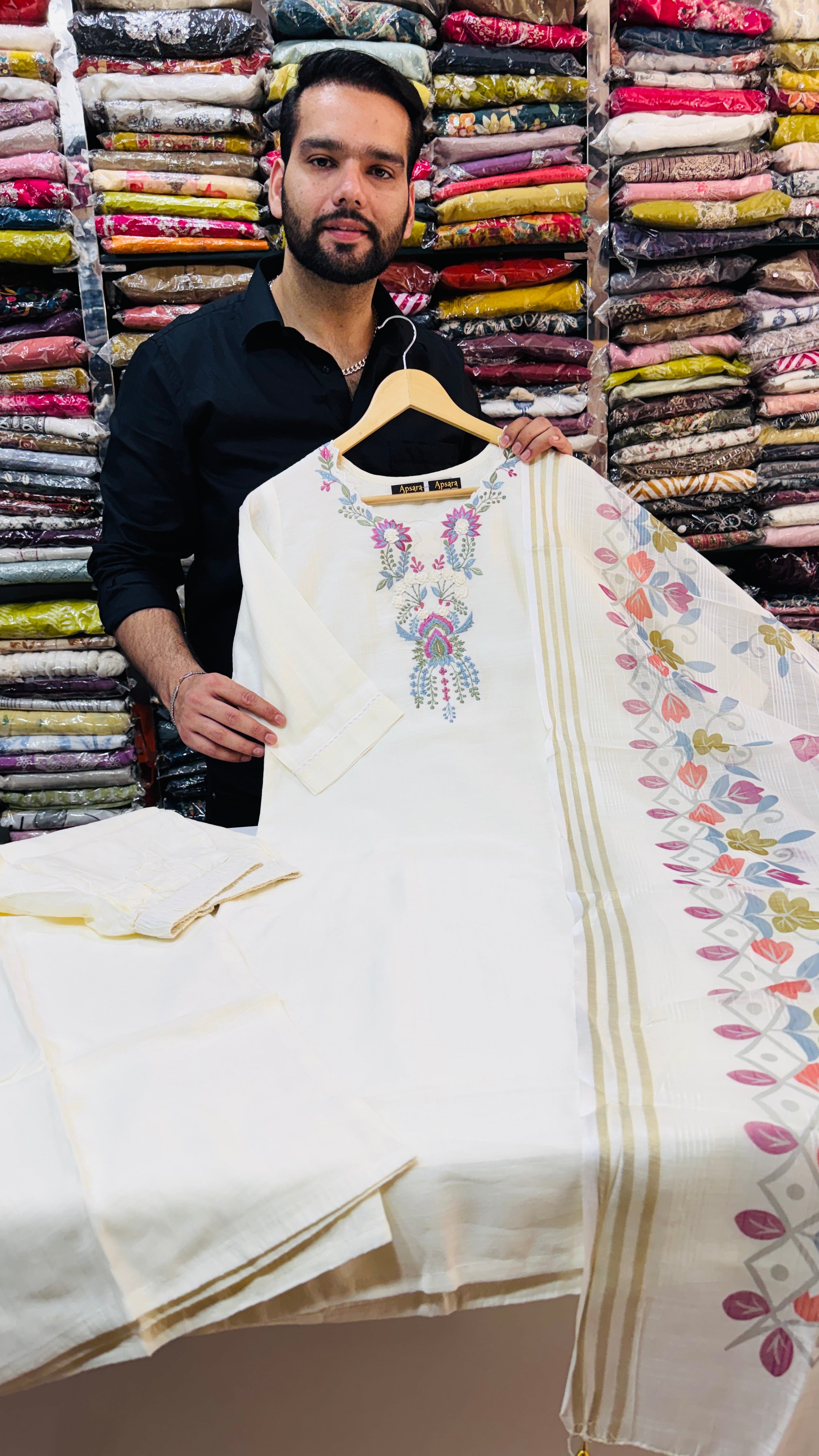 Pure Mull Cotton Off White Plazo Suit