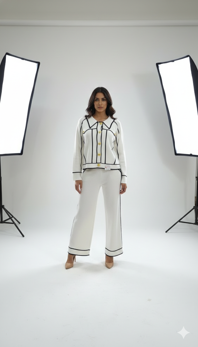 Imported Korean White Black Co-ord Set Hover Image