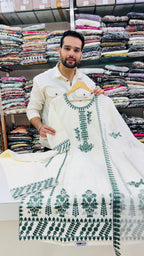 Mull Chanderi Off White Plazo Suit