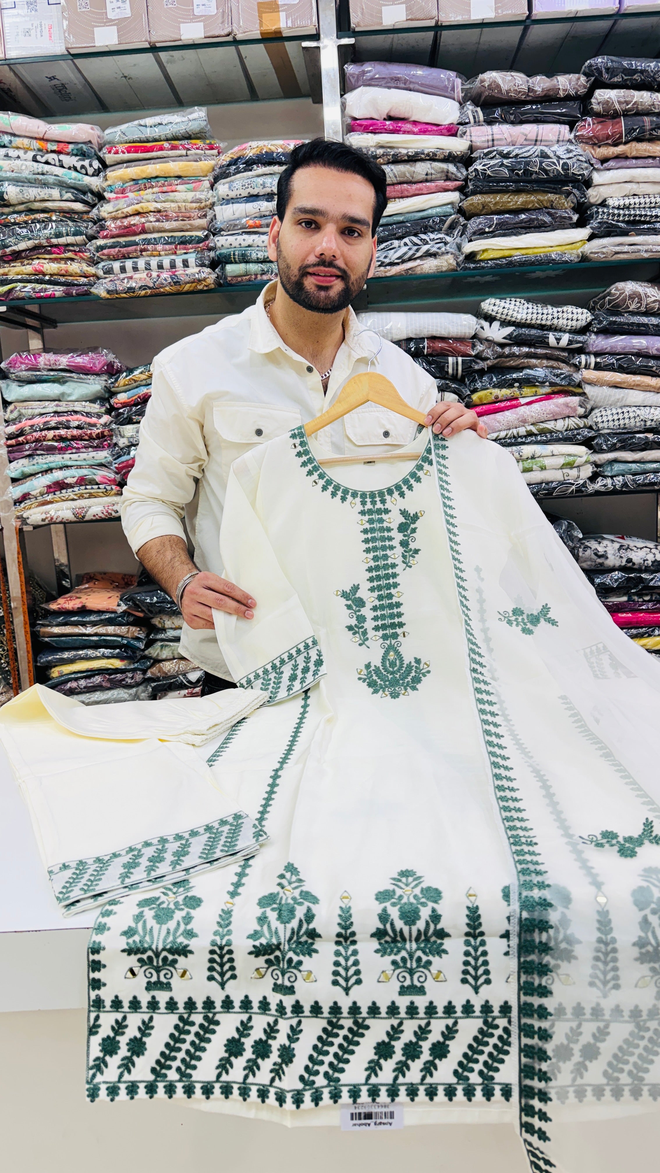 Mull Chanderi Off White Plazo Suit