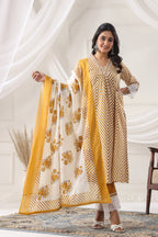 Front Pocket Cotton Mustard Frok suit