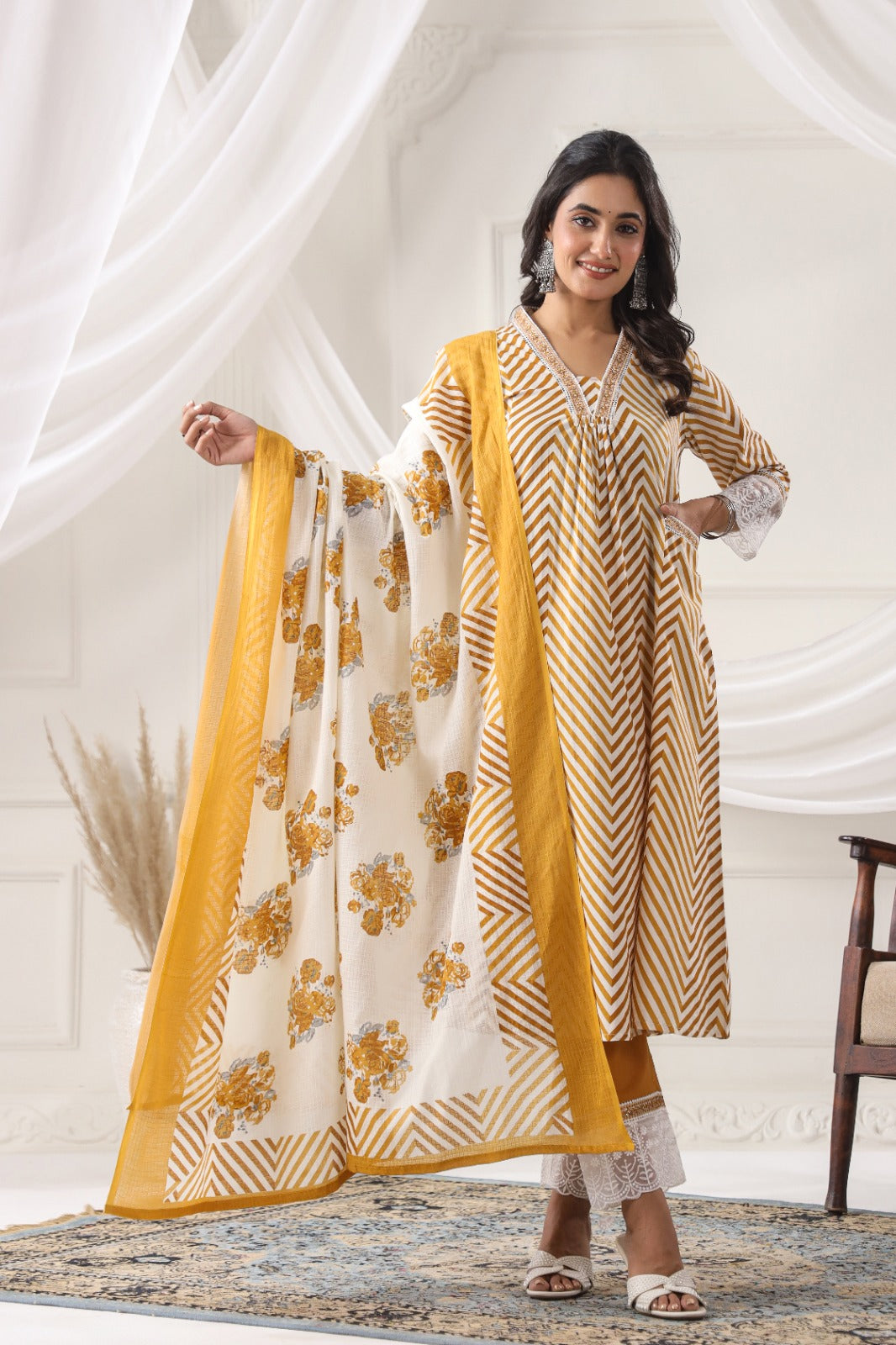 Front Pocket Cotton Mustard Frok suit