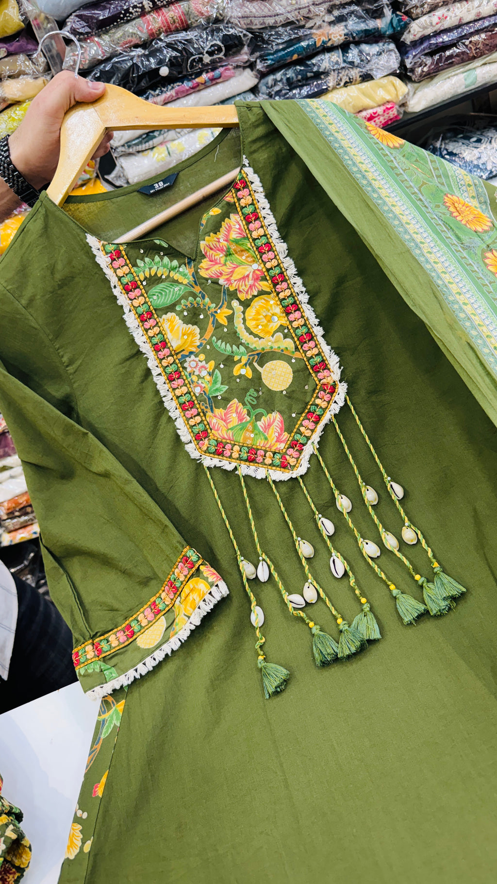 Pure Cotton A-Line Mehndi Suit
