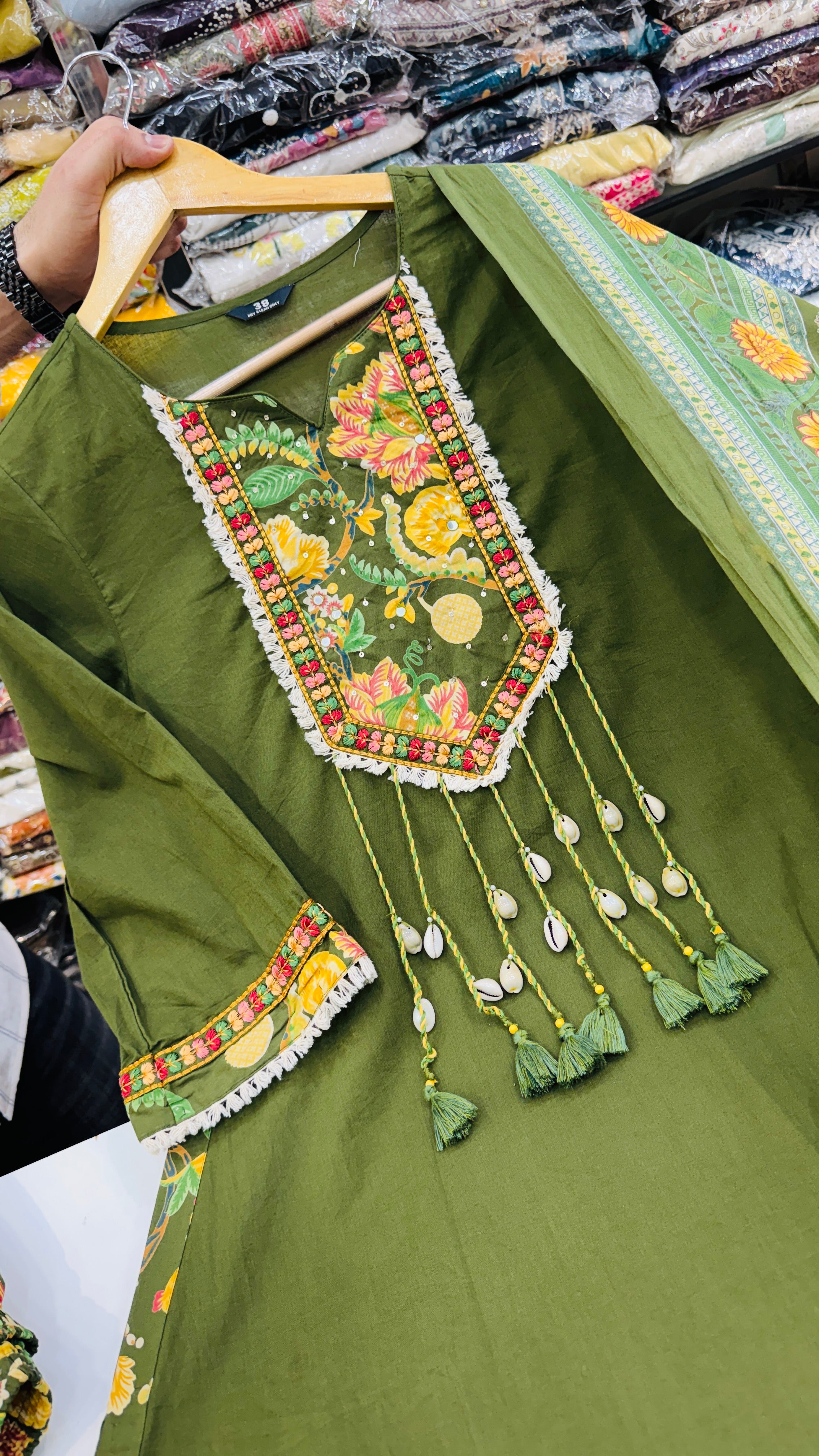 Pure Cotton A-Line Mehndi Suit
