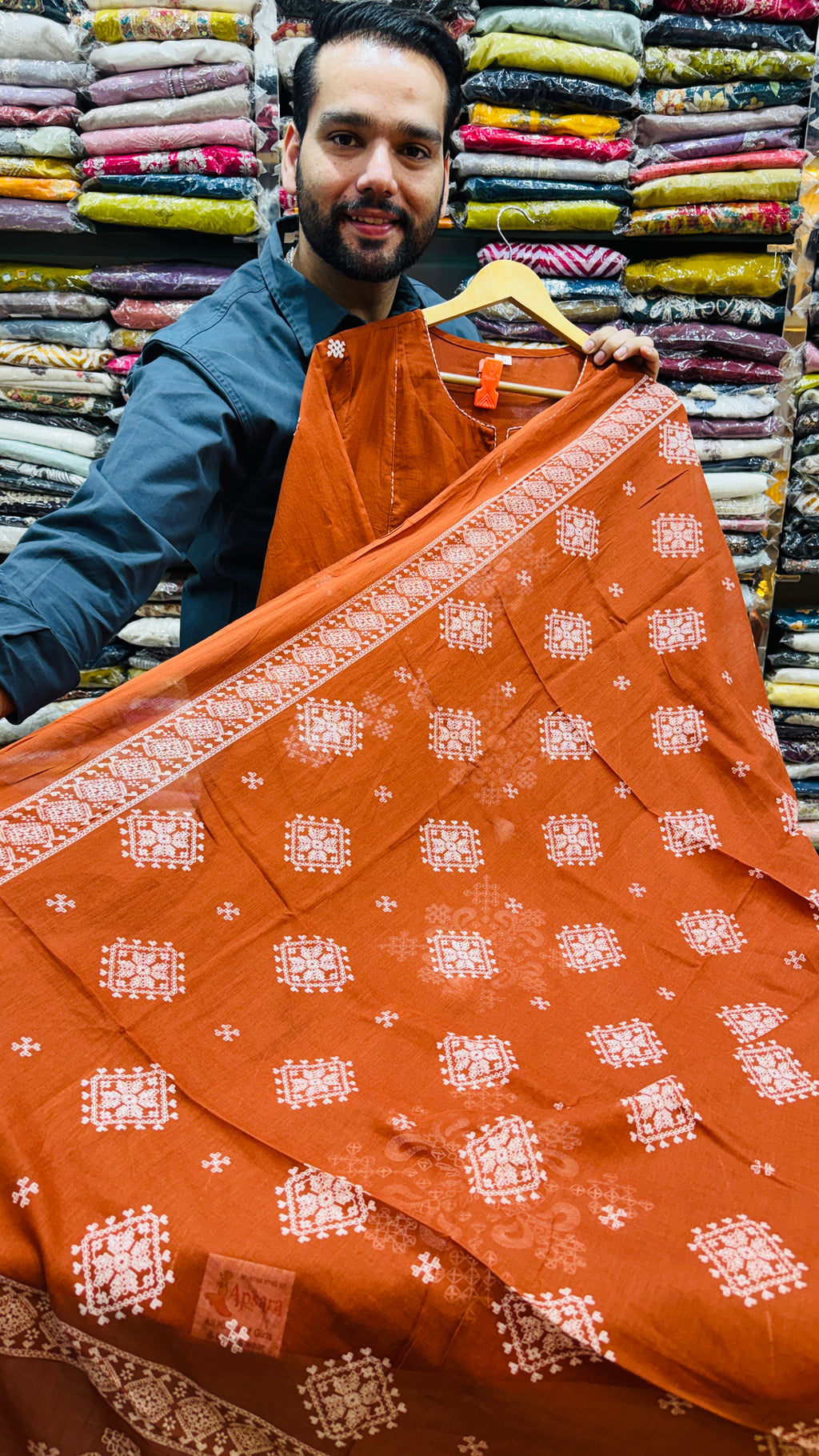 Mull Cotton Rust Orange Frok Suit