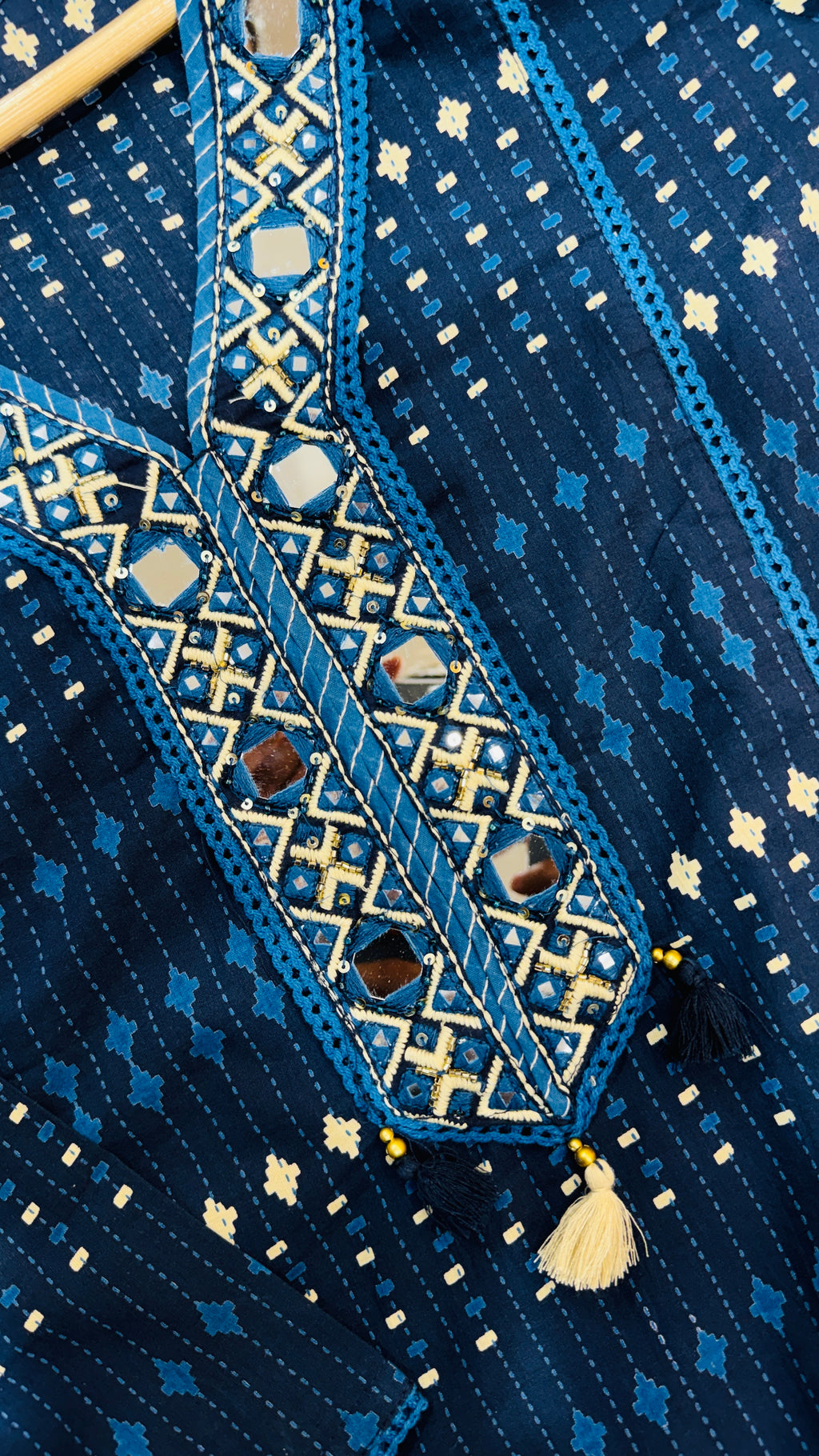 Pure Cotton Blue Mirror Work Suit