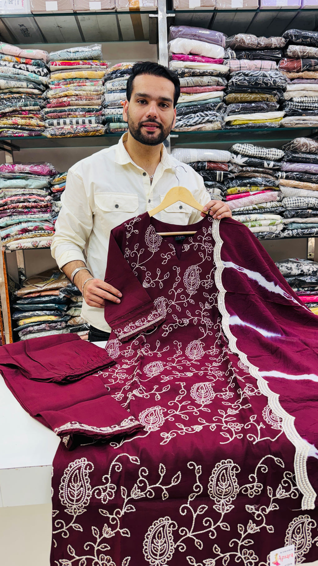 Maslin Embroidered Plazo Suit