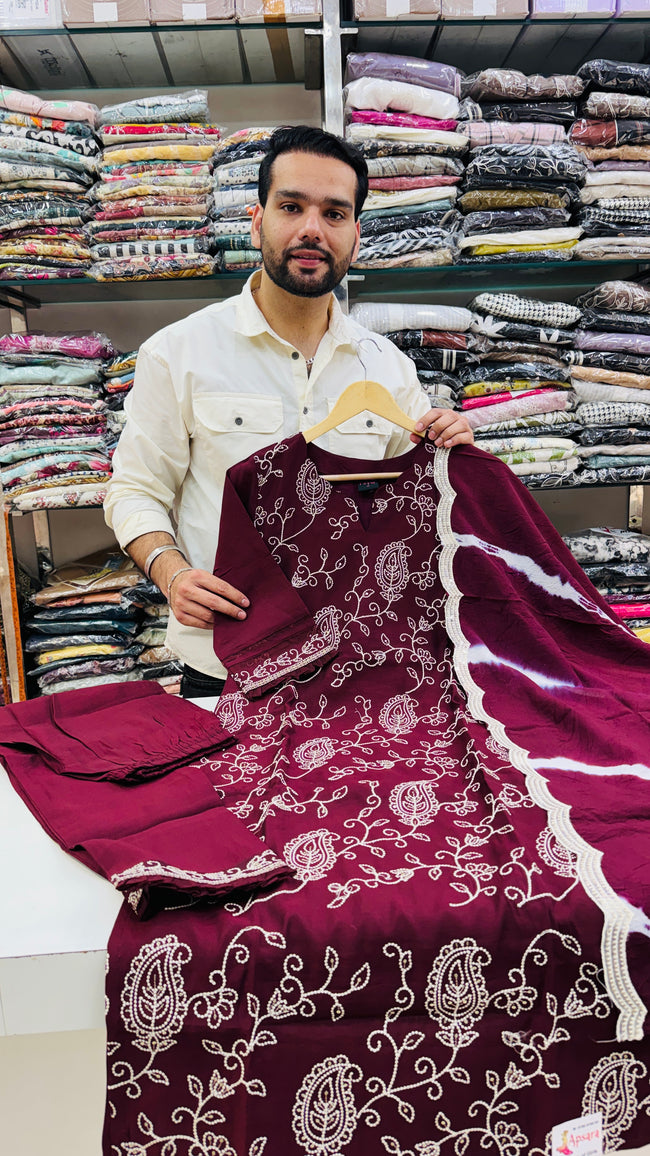 Maslin Embroidered Plazo Suit Hover Image