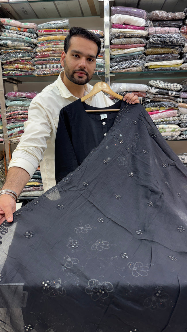 Z Black Stretchable Plazo Suit with Hand Work Main Image