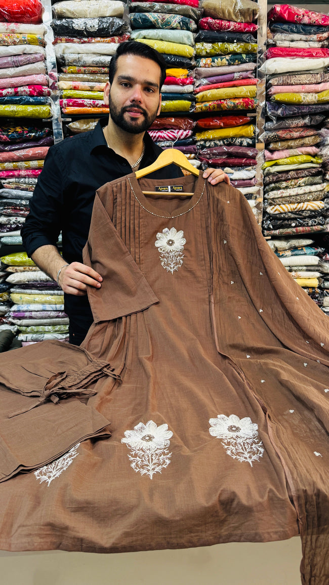 Mull Cptton Coffee Plated Frok Suit Hover Image